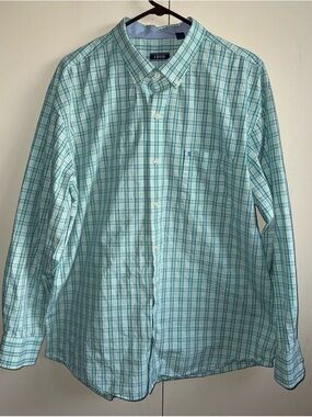 Izod Men’s Teal Plaid Button-Down Shirt